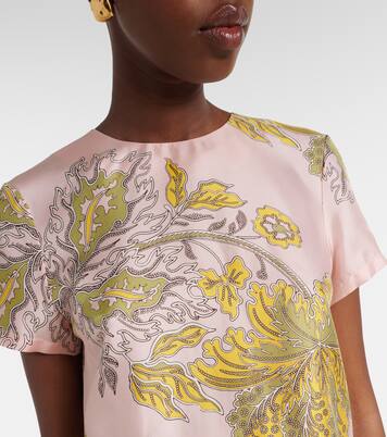 Swing feather-trimmed floral silk twill minidress | La DoubleJ