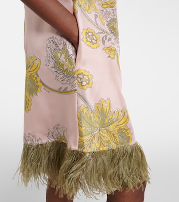 Swing feather-trimmed floral silk twill minidress | La DoubleJ