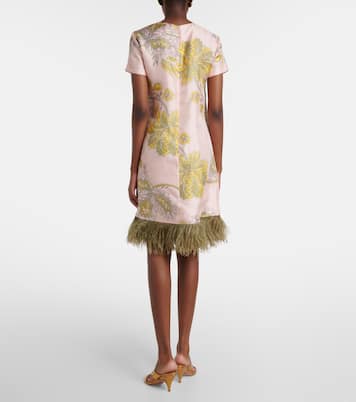 Swing feather-trimmed floral silk twill minidress | La DoubleJ