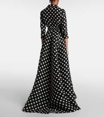 Floral-appliqué polka-dot silk gown | Carolina Herrera