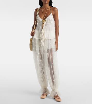 Embroidered silk lace wide-leg pants | Chloé