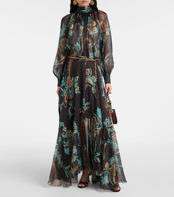 Gonna lunga in raso di seta con stampa | Etro