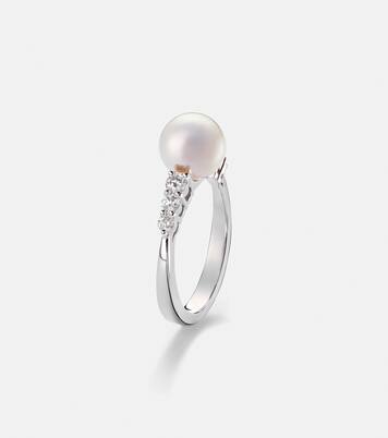 Bague en or blanc 18 ct à perles et diamants | Mikimoto