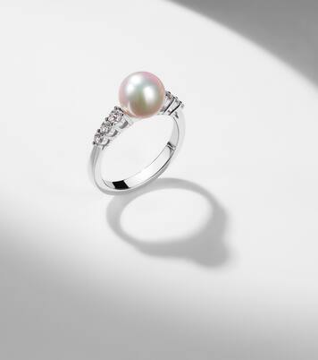 Bague en or blanc 18 ct à perles et diamants | Mikimoto
