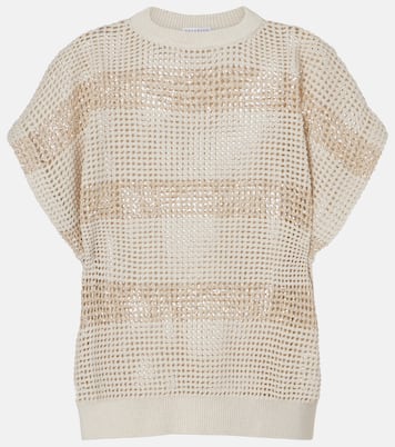 Pullover in cotone con paillettes | Brunello Cucinelli
