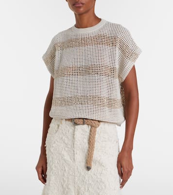 Pullover in cotone con paillettes | Brunello Cucinelli
