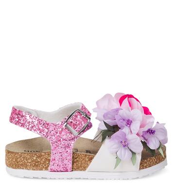 Floral-appliqué glitter sandals | Monnalisa