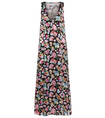 Robe midi en satin à fleurs | Ganni