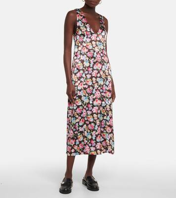 Robe midi en satin à fleurs | Ganni