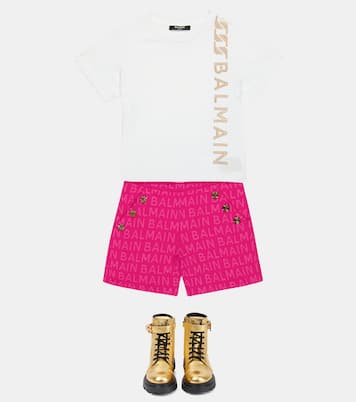 Logo jacquard cotton-blend shorts | Balmain Kids