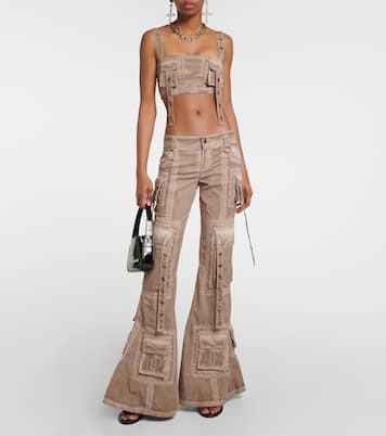 Jeans flared de tiro bajo con adornos | Blumarine