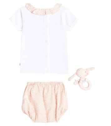 Baby cotton top, bloomers and rattle set  | Bonpoint
