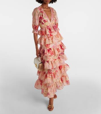 Robe longue en coton et soie à fleurs | Camilla