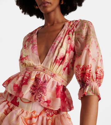 Robe longue en coton et soie à fleurs | Camilla