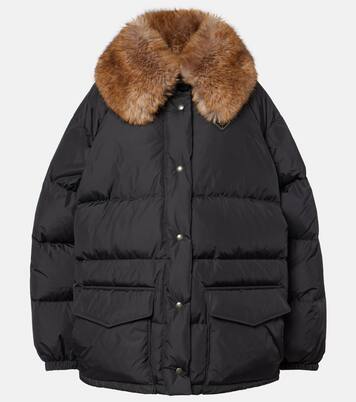 Faux fur-trimmed down jacket | Prada