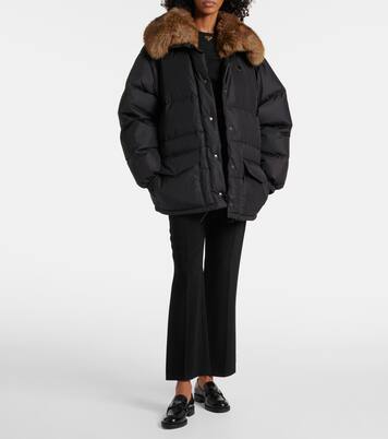 Faux fur-trimmed down jacket | Prada