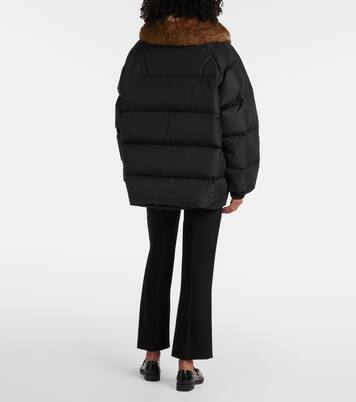 Faux fur-trimmed down jacket | Prada