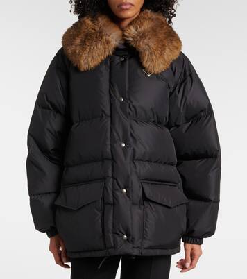 Faux fur-trimmed down jacket | Prada