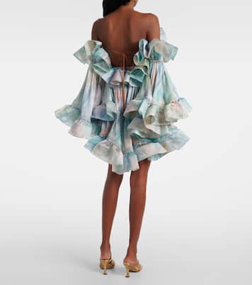 Vestido corto Illuminate Flounce de seda con volantes | Zimmermann