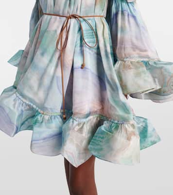 Vestido corto Illuminate Flounce de seda con volantes | Zimmermann