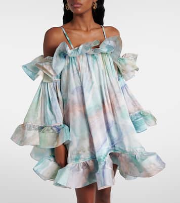 Vestido corto Illuminate Flounce de seda con volantes | Zimmermann