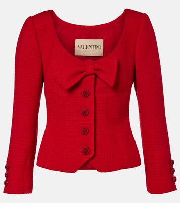 Bow-detail cropped wool-blend tweed jacket | Valentino