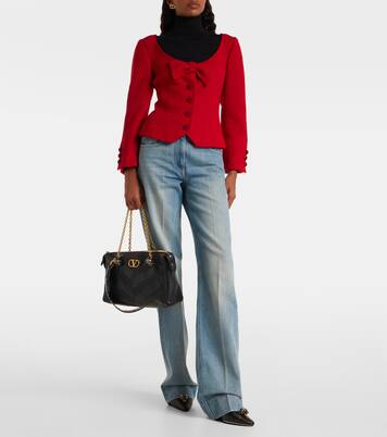 Bow-detail cropped wool-blend tweed jacket | Valentino