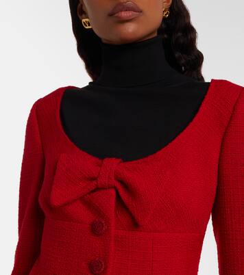Bow-detail cropped wool-blend tweed jacket | Valentino