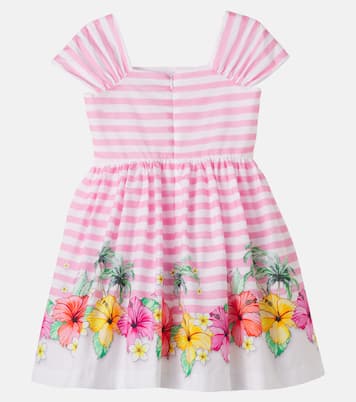 Floral striped tulle-trimmed cotton dress | Monnalisa