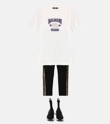 Logo sequined cotton T-shirt | Balmain Kids