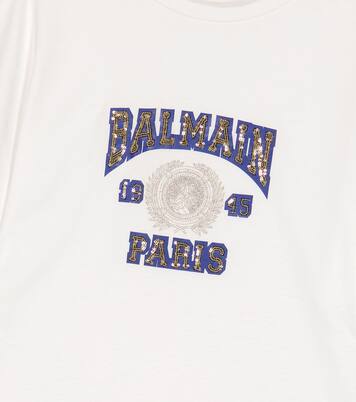 Logo sequined cotton T-shirt | Balmain Kids