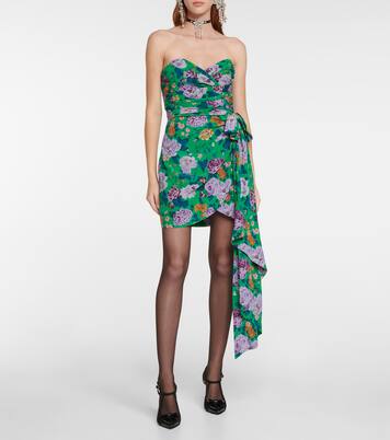 Robe bustier en soie à fleurs | Alessandra Rich
