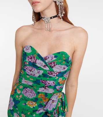 Robe bustier en soie à fleurs | Alessandra Rich