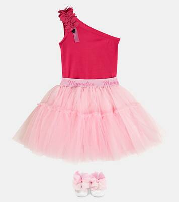 Bow-embellished cotton-blend tank top | Monnalisa