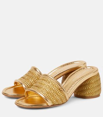 Pantoletten Marbella aus Raffiabast und Metallic-Leder | Gianvito Rossi