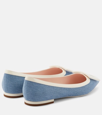 Leather-trimmed denim ballet flats | Roger Vivier