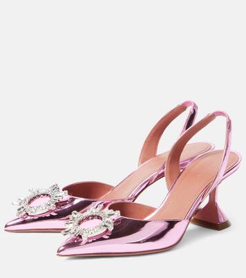 Begum Sling 70 mirrored leather slingback pumps | Amina Muaddi