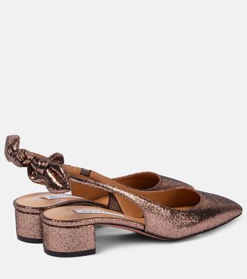 Very Bow Tie glitter slingback pumps | Aquazzura