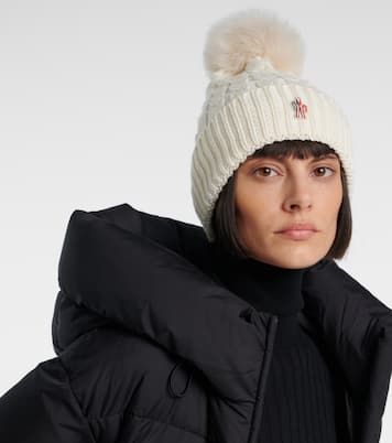 Logo shearling-trimmed virgin wool beanie | Moncler