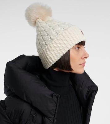 Logo shearling-trimmed virgin wool beanie | Moncler