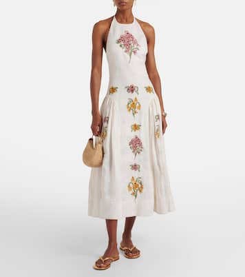 Besticktes Midikleid Balsa Cordillera aus Leinen | Agua by Agua Bendita