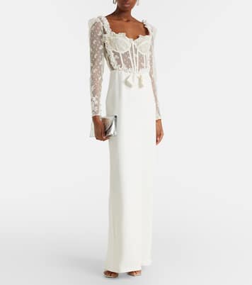 Bow-detail lace-trimmed cady gown | Alessandra Rich