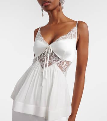 Abito lungo in georgette e raso con pizzo | Self-Portrait