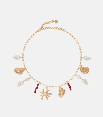 Faux pearl-embellished charm necklace | Self-Portrait