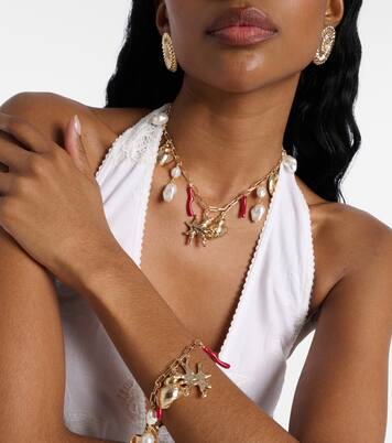 Faux pearl-embellished charm necklace | Self-Portrait