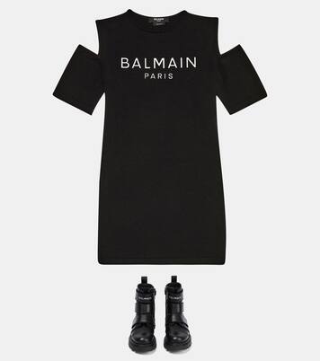 Logo cold shoulder dress | Balmain Kids