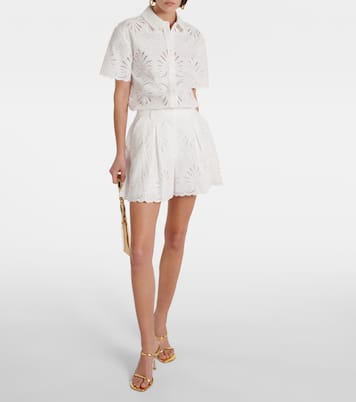 Bestickte High-Rise Shorts aus Baumwolle | Self-Portrait