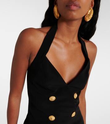 فستان قصير من الكريب بياقة ستايل هالتر | Balmain