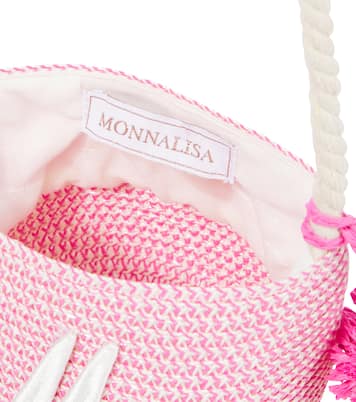 Logo embroidered straw shoulder bag | Monnalisa