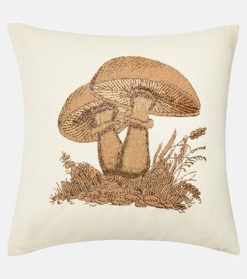 Botanist Mushrooms Large linen cushion | Jonathan Adler